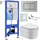 Унитаз с инсталляцией Roxen StounFix Dual Fresh 6 в 1 968486 с унитазом Simple Compact 530120-01 и клавшей смыва Steel 420280S сатин