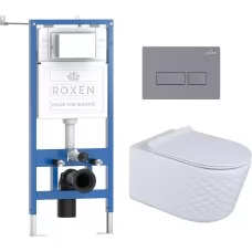 Унитаз с инсталляцией Roxen StounFix Dual Fresh 6 в 1 979005 с унитазом Vine Tornado 530225-01 и клавишей смыва Caspia 410280DG серый бетон
