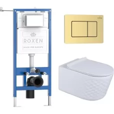 Унитаз с инсталляцией Roxen StounFix Dual Fresh 6 в 1 979022 с унитазом Vine Tornado 530225-01 и клавишей смыва Steel 420280GB брашированное золото