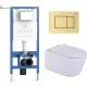 Унитаз с инсталляцией Roxen StounFix Dual Fresh 6 в 1 979022 с унитазом Vine Tornado 530225-01 и клавишей смыва Steel 420280GB брашированное золото