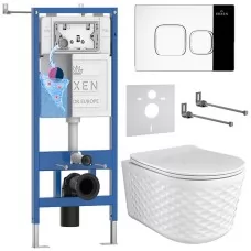 Унитаз с инсталляцией Roxen StounFix Dual Fresh 6 в 1 979016 с унитазом Vine Tornado 530225-01 и клавишей смыва Santi 410280CH хром