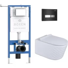 Унитаз с инсталляцией Roxen StounFix Dual Fresh 6 в 1 979025 с унитазом Vine Tornado 530225-01 и клавишей смыва Glass 430280B черный/хром