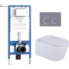 Унитаз с инсталляцией Roxen StounFix Dual Fresh 6 в 1 979012 с унитазом Vine Tornado 530225-01 и клавишей смыва Santi 410260DG серый бетон
