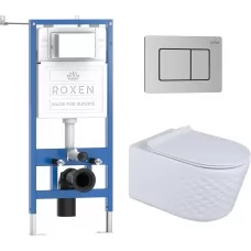 Унитаз с инсталляцией Roxen StounFix Dual Fresh 6 в 1 979023 с унитазом Vine Tornado 530225-01 и клавишей смыва Steel 420280S сатин