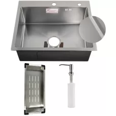 Кухонная мойка Schtoff Best Decor Silver 5550, коландер металл K-1 BLACK, дозатор SD-1 SILVER, комплект 
