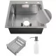 Кухонная мойка Schtoff Best Decor Silver 5050, коландер KR-1 GREY, дозатор SD-1 GREY, Комплект
