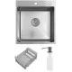 Кухонная мойка Schtoff Best Decor Silver 4550, коландер KR-1 GREY, дозатор SD-1 GREY, комплект