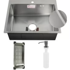 Кухонная мойка Schtoff Best Decor Silver 5550, коландер металл K-1 BLACK, дозатор SD-1 GREY, комплект