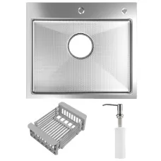 Кухонная мойка Schtoff Best Decor Silver 5050, коландер KR-1 GREY, дозатор SD-1 SILVER, комплект 