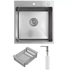 Кухонная мойка Schtoff Best Decor Silver 4550, коландер KR-1 GREY, дозатор SD-1 SILVER, комплект