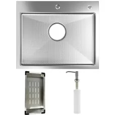 Кухонная мойка Schtoff Best Decor Silver 6050, коландер металл K-1 BLACK, дозатор SD-1 SILVER, комплект 