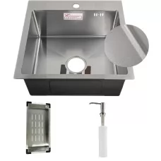 Кухонная мойка Schtoff Best Decor Silver 5050, коландер металл K-1 BLACK, дозатор SD-1 SILVER, Комплект