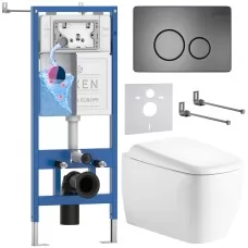 Унитаз с инсталляцией Roxen StounFix Dual Fresh 6 в 1 968520 с унитазом Martin 530220-02 и клавшей смыва Steel 420260G оружейная сталь