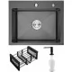 Кухонная мойка Schtoff Best Black 6050, коландер KR-1 BLACK, дозатор SD-1 BLACK, комплект