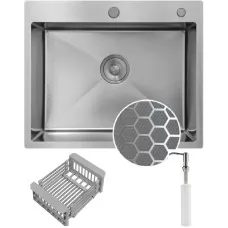 Кухонная мойка Schtoff Best Decor Silver 5550, коландер KR-1 GREY, дозатор SD-1 SILVER, комплект