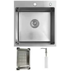 Кухонная мойка Schtoff Best Decor Silver 4550, коландер металл K-1 BLACK, дозатор SD-1 SILVER, комплект