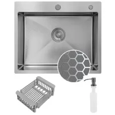 Кухонная мойка Schtoff Best Decor Silver 5550, коландер KR-1 GREY, дозатор SD-1 GREY, комплект
