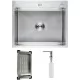 Кухонная мойка Schtoff Best Premium Silver 6050, коландер металл K-1 BLACK, дозатор SD-1 SILVER, комплект