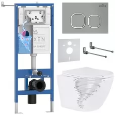 Унитаз с инсталляцией Roxen StounFix Dual Fresh 868436 с Roxen Antares Tornado Long 530205-01-L и клавишей Santi 410280M