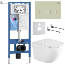 Унитаз с инсталляцией Roxen StounFix Dual Fresh 868416 с Roxen Antares Tornado Long 530205-01-L и клавишей Caspia 410280BG бежевая