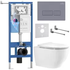 Унитаз с инсталляцией Roxen StounFix Dual Fresh 868417 с Roxen Antares Tornado Long 530205-01-L и клавишей  Caspia 410280DG бетон