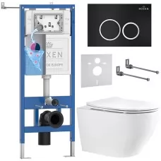 Унитаз с инсталляцией Roxen StounFix Dual Fresh 868424 с Roxen Antares Tornado Long 530205-01-L и клавишей Santi 410260B черная