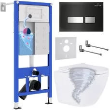 Унитаз с инсталляцией Roxen StounFix Dual Fresh 868448 с Roxen Antares Tornado Long 530205-01-L и клавишей Glass 430280B черный/хром