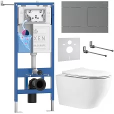 Унитаз с инсталляцией Roxen StounFix Dual Fresh 868461 с Roxen Antares Tornado Long 530205-01-L и клавишей Velar 420300GM оружейная сталь