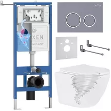 Унитаз с инсталляцией Roxen StounFix Dual Fresh 868430 с Roxen Antares Tornado Long 530205-01-L и клавишей Santi 410260DG серая