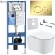 Унитаз с инсталляцией Roxen StounFix Dual Fresh 868468 с Roxen Simple Compact 530120-01 и клавишей Steel 420260-CHG золото