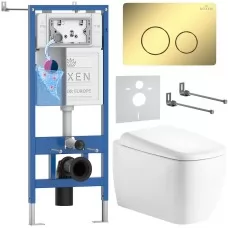 Унитаз с инсталляцией Roxen StounFix Dual Fresh 868486 с Roxen Martin 530220-02 и клавишей Steel 420260-CHG золото