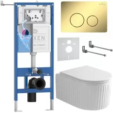 Унитаз с инсталляцией Roxen StounFix Dual Fresh 868485 с Roxen Royal Matt 530200-01 и клавишей Steel 420260-CHG золото