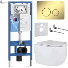Унитаз с инсталляцией Roxen StounFix Dual Fresh 868474 с Roxen Porto 530155-01 и клавишей Steel 420260-CHG золото