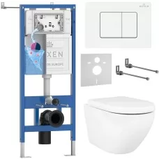 Унитаз с инсталляцией Roxen StounFix Slim 868548 с Antares Tornado 530185-02 и клавишей Steel 420280WM белая