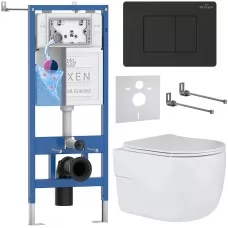 Унитаз с инсталляцией Roxen StounFix Slim 868500 с Porto 530155-01 и клавишей Steel 420280BM черная