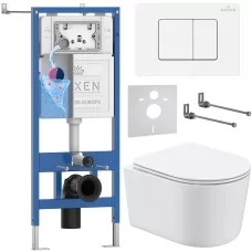 Унитаз с инсталляцией Roxen StounFix Slim 868529 с Simple Compact 530120-01 и клавишей Steel 420280WM белая