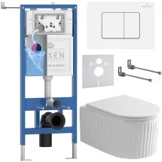Унитаз с инсталляцией Roxen StounFix Slim 868563 с Royal Matt 530200-01 и клавишей Steel 420280WM белая