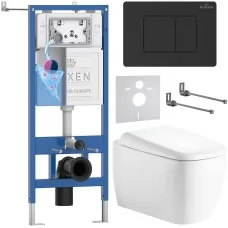 Унитаз с инсталляцией Roxen StounFix Slim 868521 с Martin 530220-02 и клавишей Steel 420280BM черная