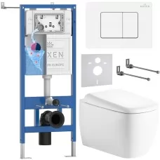 Унитаз с инсталляцией Roxen StounFix Slim 868564 с Martin 530220-02 и клавишей Steel 420280WM белая