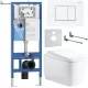 Унитаз с инсталляцией Roxen StounFix Slim 868564 с Martin 530220-02 и клавишей Steel 420280WM белая