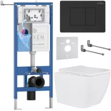 Унитаз с инсталляцией Roxen StounFix Slim 868494 с Cube Tornado 530135-01 и клавишей Steel 420280BM черная