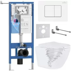 Унитаз с инсталляцией Roxen StounFix Slim 868550 с Antares Tornado 530205-01 и клавишей Steel 420280WM белая