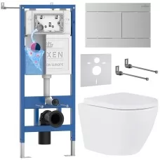 Унитаз с инсталляцией Roxen StounFix Dual Fresh 868580 с Antares Tornado 530185-02 и клавишей Velar 420300S сатин
