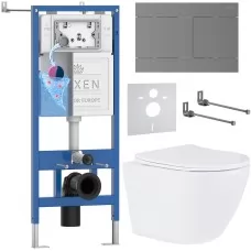 Унитаз с инсталляцией Roxen StounFix Dual Fresh 868609 с Antares 530185-01 и клавишей Velar 420300GM оружейная сталь