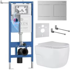 Унитаз с инсталляцией Roxen StounFix Dual Fresh 868573 с Porto 530155-01 и клавишей Velar 420300S сатин