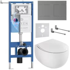 Унитаз с инсталляцией Roxen StounFix Dual Fresh 868608 с EGG 530170-01 и клавишей Velar 420300GM оружейная сталь