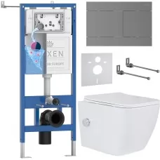 Унитаз с инсталляцией Roxen StounFix Dual Fresh 868599 с Cube Bidet 530135-01X и клавишей Velar 420300GM оружейная сталь