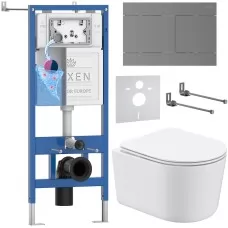 Унитаз с инсталляцией Roxen StounFix Dual Fresh 868597 с Simple Compact 530120-01 и клавишей Velar 420300GM оружейная сталь