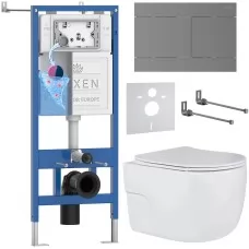 Унитаз с инсталляцией Roxen StounFix Dual Fresh 868603 с Porto 530155-01 и клавишей Velar 420300GM оружейная сталь
