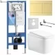 Унитаз с инсталляцией Roxen StounFix Dual Fresh 868651 с Martin 530220-02 и клавишей Velar 420300GB золото брашированное